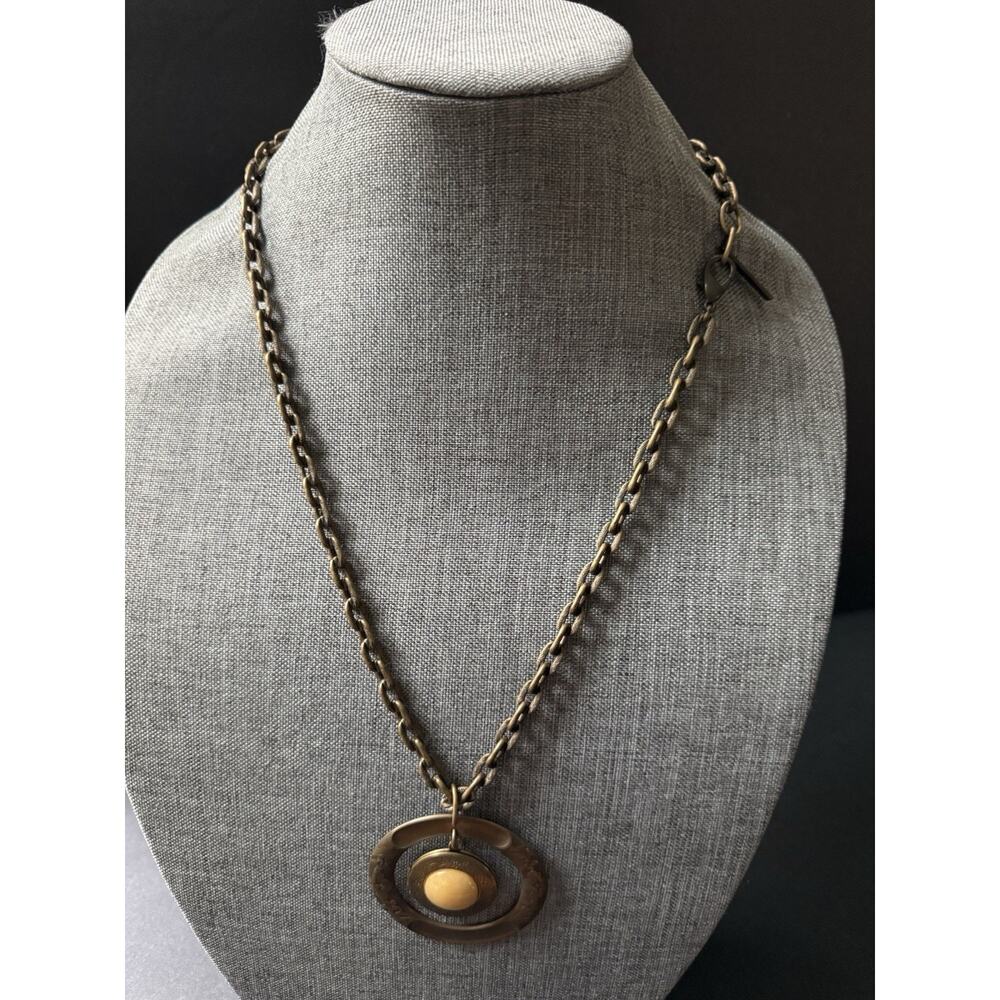 Jan Michael Necklace Bronze Tone Pendant Chain Locket Festival 28” Art To Wear